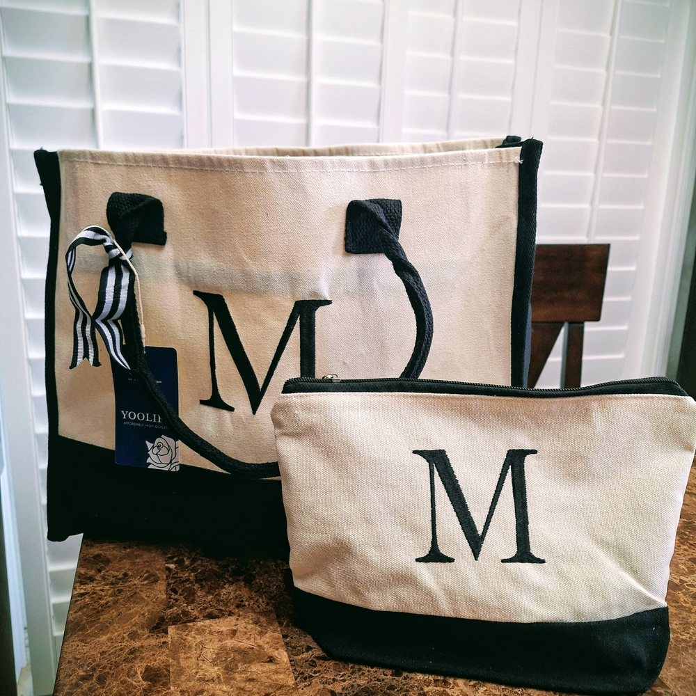 Black and Cream Tote Bag Set